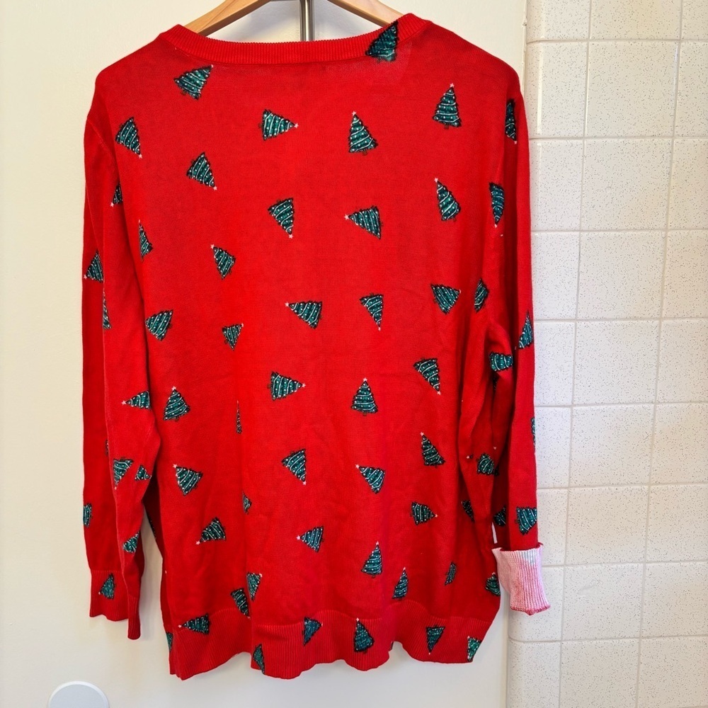 Christmas Tree Cardigan Plus Size XXL Artsy Teacher Grannycore Knit Lightweight - Picture 3 of 13